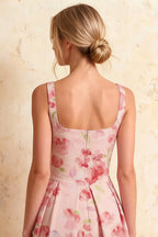 Heather Light Pink Floral A Line Midi Dress
