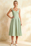 Heather Mint A Line Midi Dress | Square Neck Sleeveless Green Dress for Cocktail