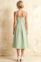 Heather Mint A Line Midi Dress | Square Neck Sleeveless Green Dress for Cocktail