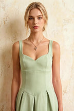 Heather Mint A Line Midi Dress | Square Neck Sleeveless Green Dress for Cocktail