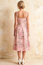 Heather Pink Floral A Line Midi Dress | Elegant Floral Dress for Women