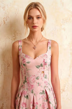 Heather Pink Floral A Line Midi Dress | Elegant Floral Dress for Women