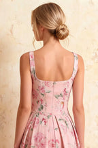 Heather Pink Floral A Line Midi Dress | Elegant Floral Dress for Women