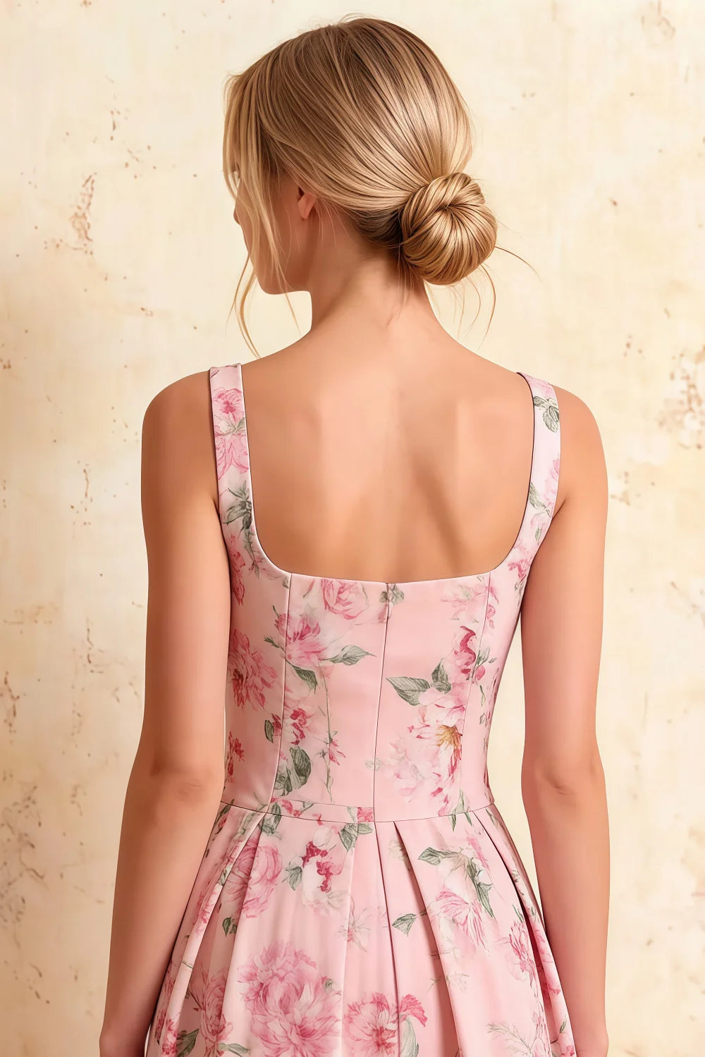 Heather Pink Floral A Line Midi Dress | Elegant Floral Dress for Women