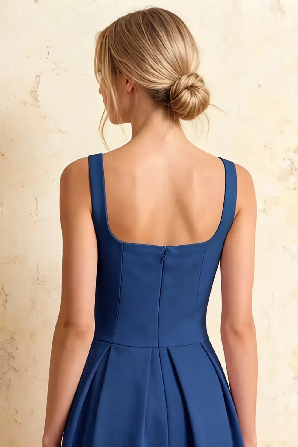 Heather Royal Blue A Line Midi Dress | Elegant Spaghetti Straps Blue Dress