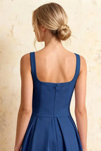 Heather Royal Blue A Line Midi Dress | Elegant Spaghetti Straps Blue Dress