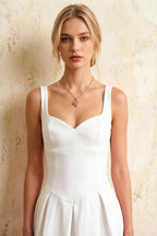 Heather White A Line Midi Dress | Elegant Square Neck Dress for Weddings & Office