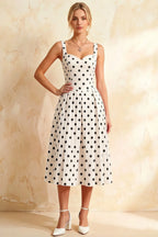Heather White Polka Dot A Line Midi Dress | Classic Women's Dress