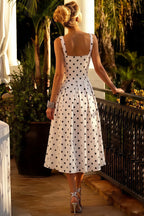 Heather White Polka Dot A Line Midi Dress | Classic Women's Dress