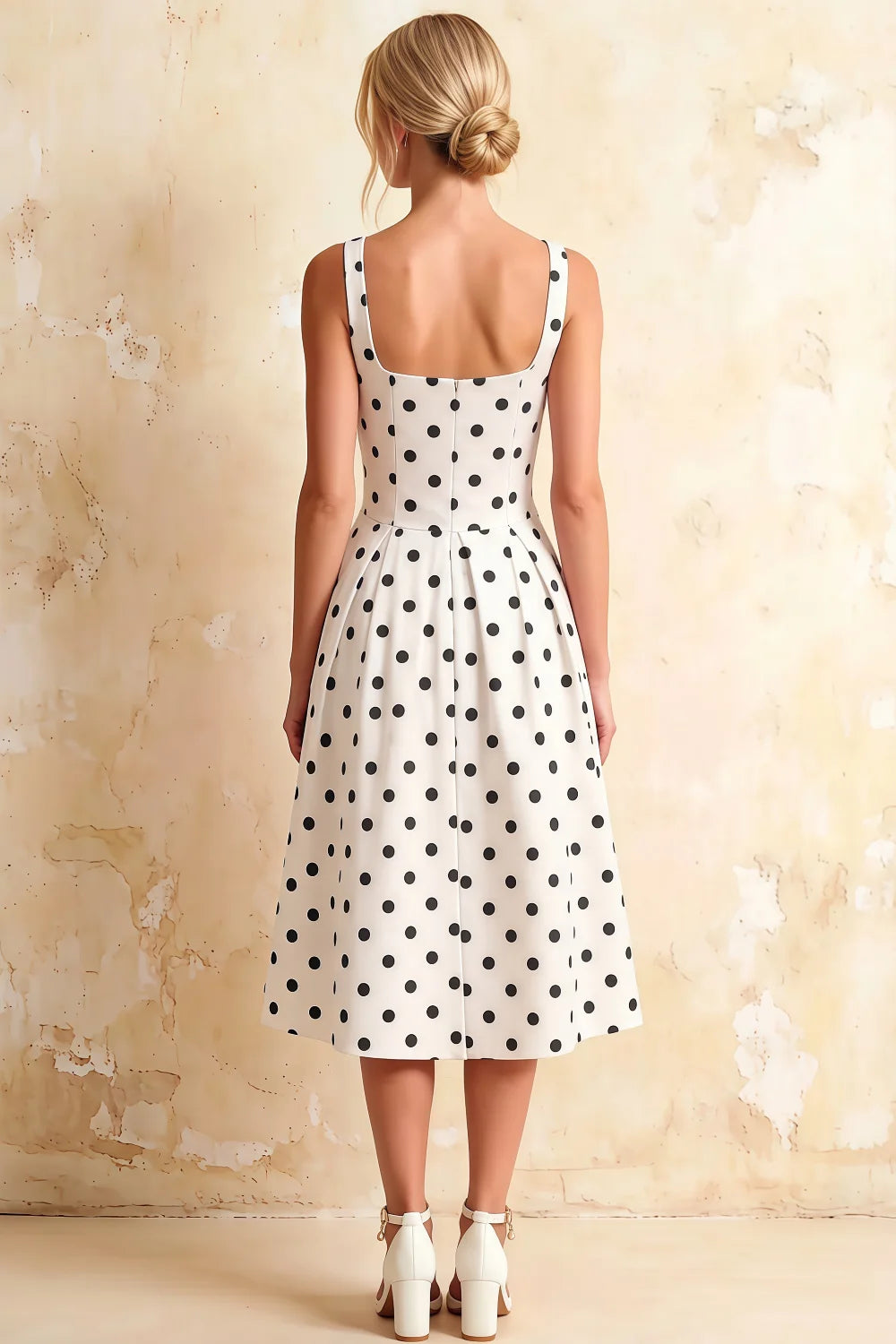 Heather White Polka Dot A Line Midi Dress | Classic Women's Dress