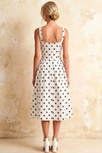 Heather White Polka Dot A Line Midi Dress | Classic Women's Dress