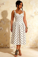 Heather White Polka Dot A Line Midi Dress | Classic Women's Dress
