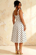 Heather White Polka Dot A Line Midi Dress | Classic Women's Dress