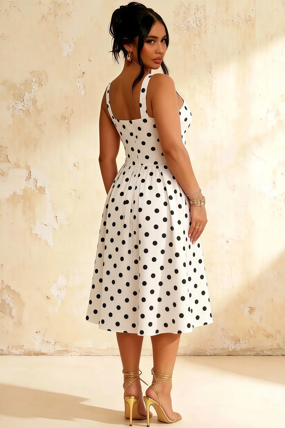 Heather White Polka Dot A Line Midi Dress | Classic Women's Dress