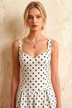 Heather White Polka Dot A Line Midi Dress | Classic Women's Dress