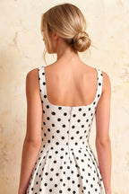 Heather White Polka Dot A Line Midi Dress | Classic Women's Dress