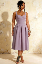 Heather Wisteria A Line Midi Dress | Elegant Purple Dress for Women