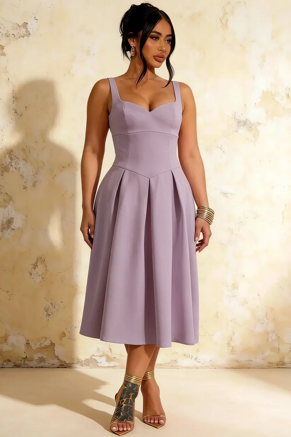 Heather Wisteria A Line Midi Dress | Elegant Purple Dress for Women