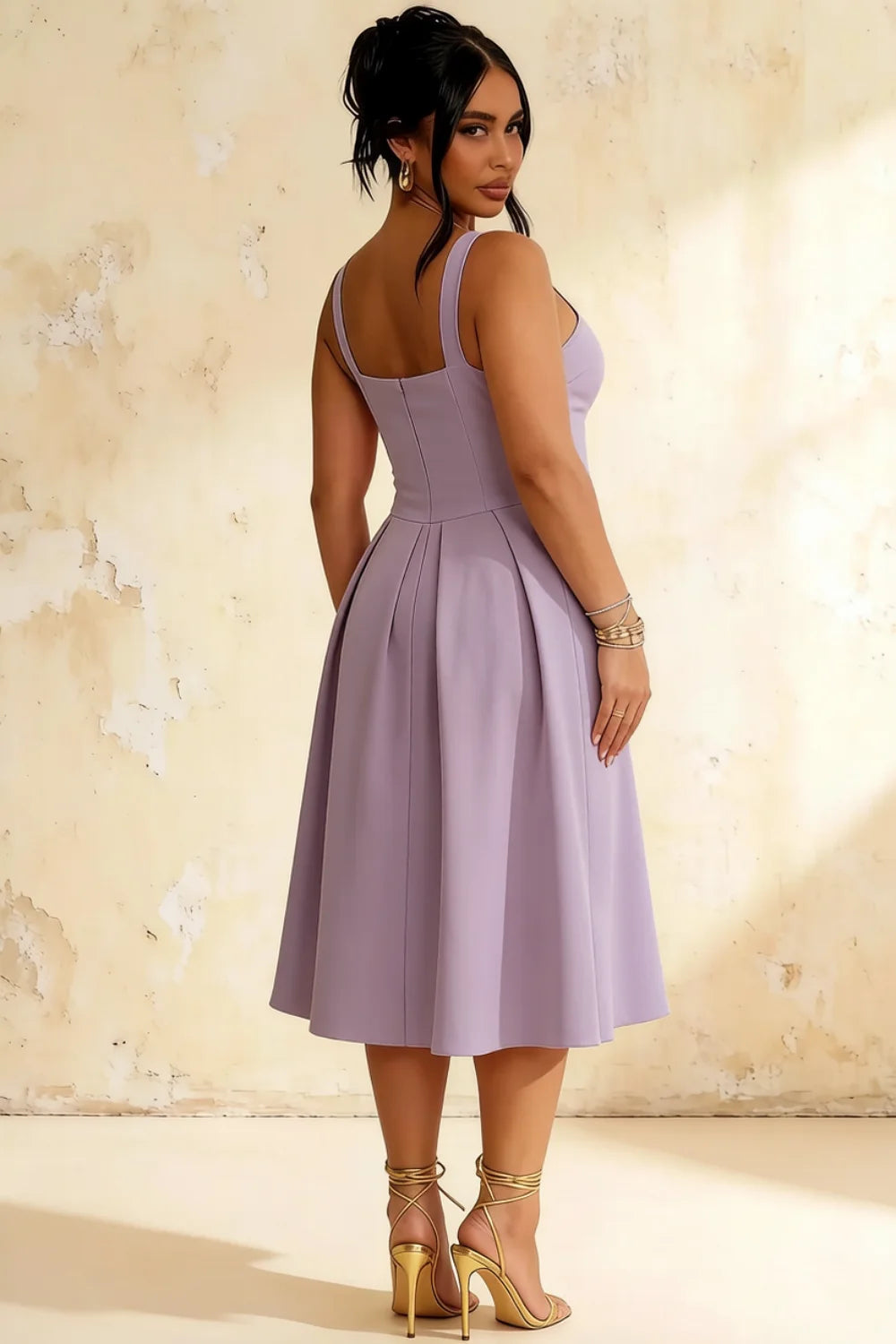 Heather Wisteria A Line Midi Dress | Elegant Purple Dress for Women