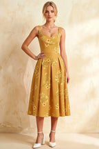 Heather Yellow Floral A Line Midi Dress | Vintage Summer Style