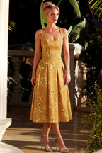 Heather Yellow Floral A Line Midi Dress | Vintage Summer Style