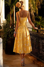 Heather Yellow Floral A Line Midi Dress | Vintage Summer Style