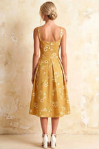 Heather Yellow Floral A Line Midi Dress | Vintage Summer Style
