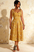 Heather Yellow Floral A Line Midi Dress | Vintage Summer Style