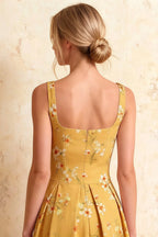 Heather Yellow Floral A Line Midi Dress | Vintage Summer Style