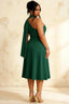 Helen One Shoulder Hunter Green Midi Dress with Scarf | A-Line Asymmetrical Dress for Elegant Evenings