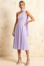 Helen One Shoulder Lavender Midi Dress with Scarf