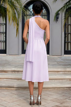 Helen One Shoulder Lavender Midi Dress with Scarf
