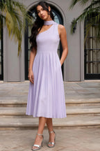 Helen One Shoulder Lavender Midi Dress with Scarf