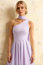 Helen One Shoulder Lavender Midi Dress with Scarf