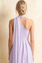 Helen One Shoulder Lavender Midi Dress with Scarf