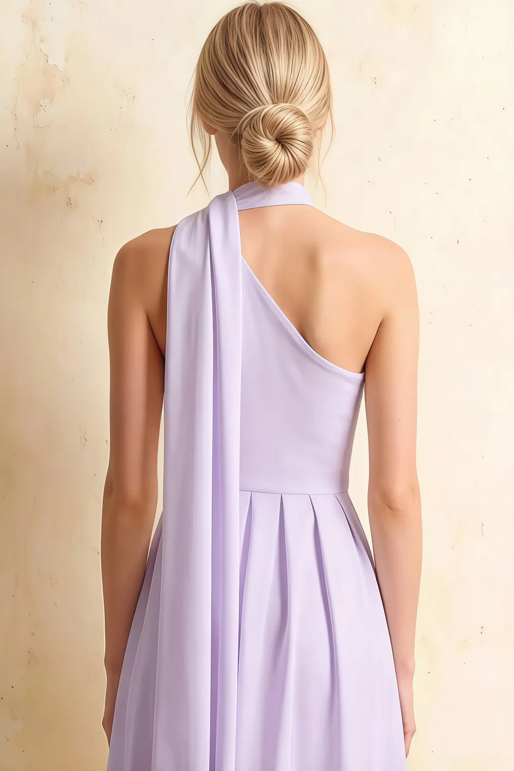Helen One Shoulder Lavender Midi Dress with Scarf