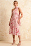 Helen One Shoulder Light Pink Floral Midi Dress with Scarf