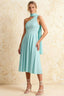 Helen One Shoulder Powder Blue Midi Dress with Scarf