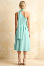 Helen One Shoulder Powder Blue Midi Dress with Scarf