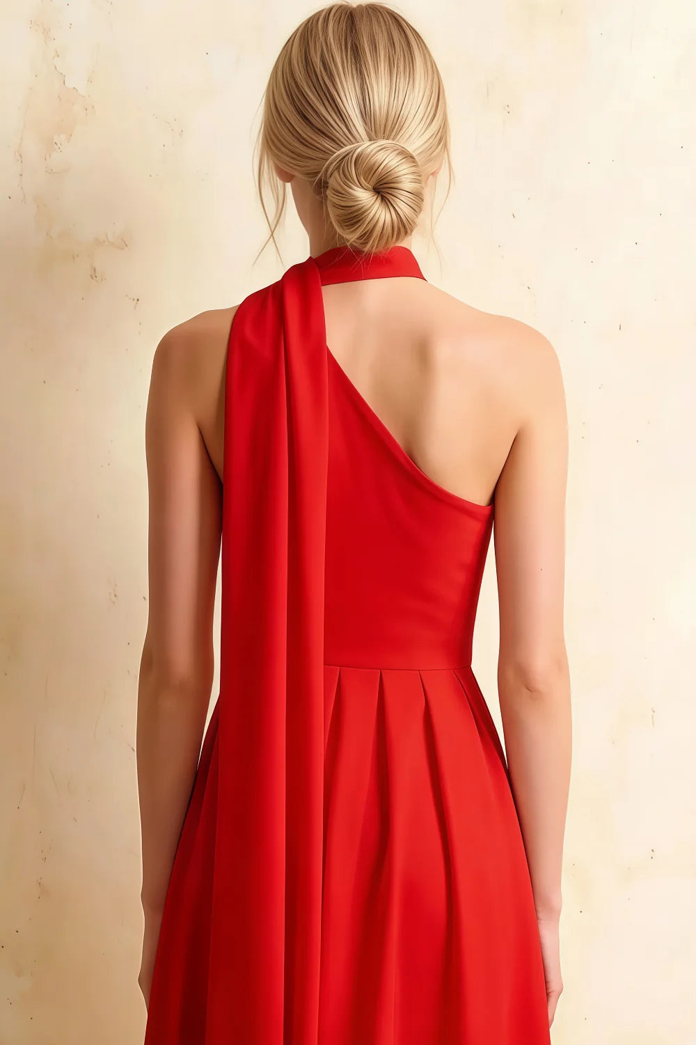 Vestido midi rojo asimétrico Helen con pañuelo