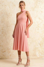 Helen One Shoulder Pink Midi Dress with Scarf | Formal Occasion Wear