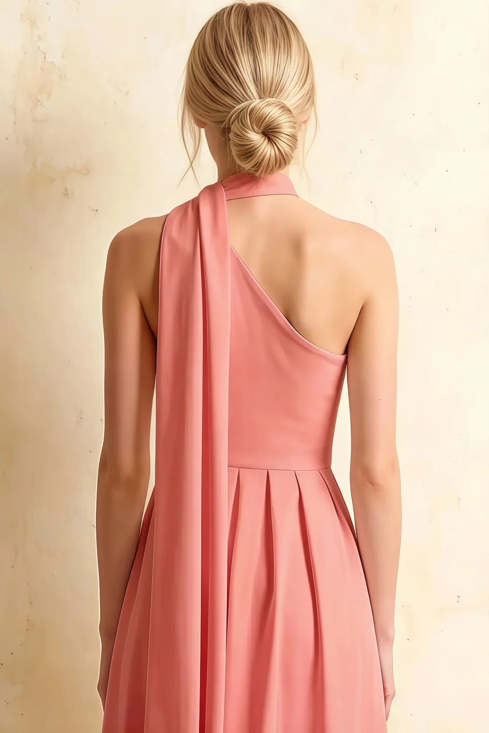 Helen One Shoulder Pink Midi Dress with Scarf | Formal Occasion Wear