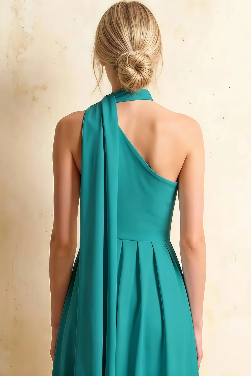 Helen One Shoulder Teal Midi Dress with Scarf