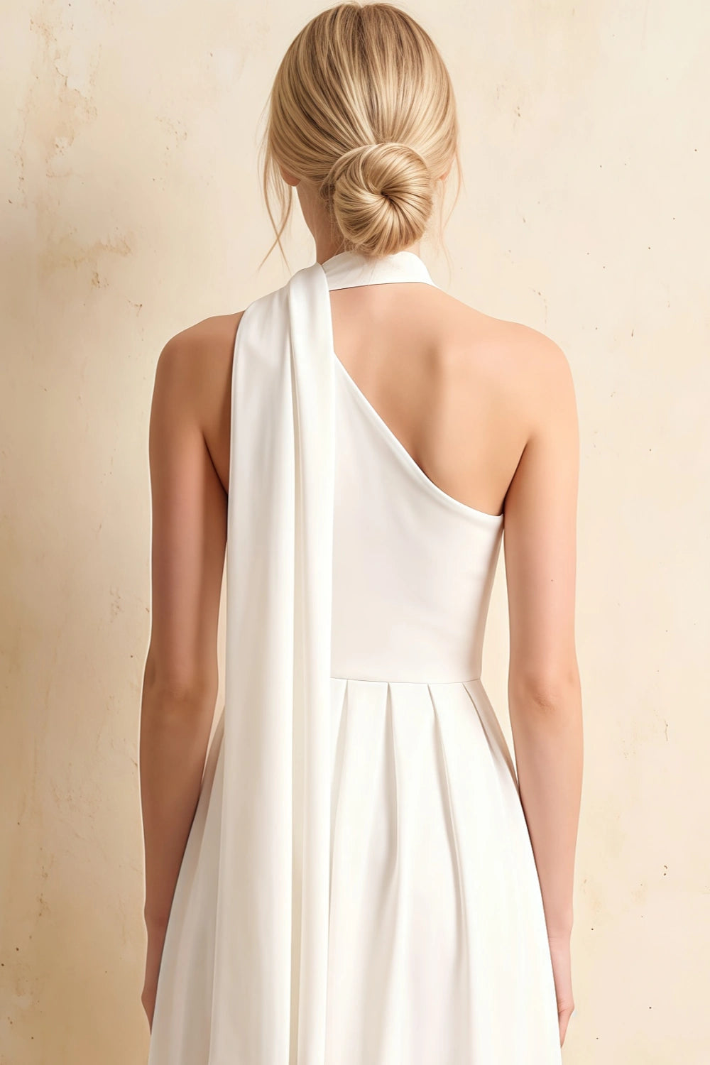 Helen One Shoulder White Midi Dress with Scarf