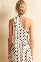 Helen One Shoulder White Polka Dot Midi Dress with Scarf