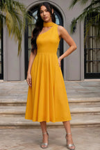 Helen One Shoulder Yellow Midi Dress with Scarf