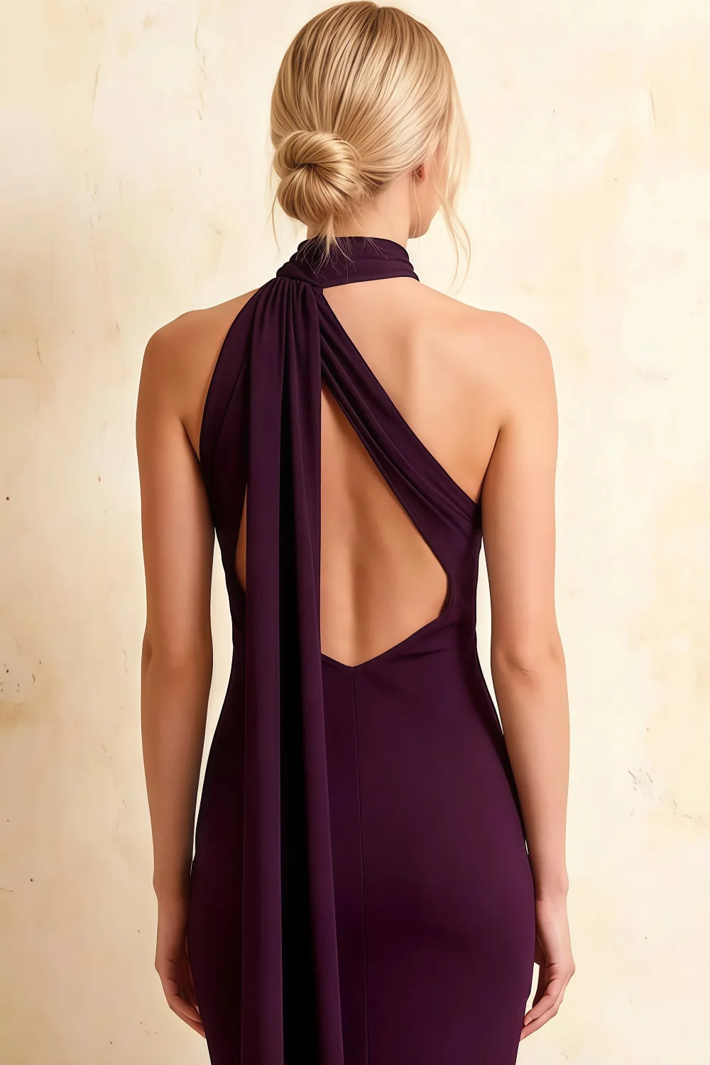 Helena Grape Midi Dress | One-Shoulder Halter Neck Elegance