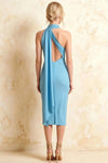 Helena Light Blue Midi Dress | Elegant One-Shoulder Drape Dress