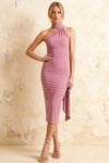 Helena Light Purple Midi Dress | Elegant Asymmetric Scarf One Shoulder Dress for Women