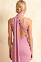 Helena Light Purple Midi Dress | Elegant Asymmetric Scarf One Shoulder Dress for Women